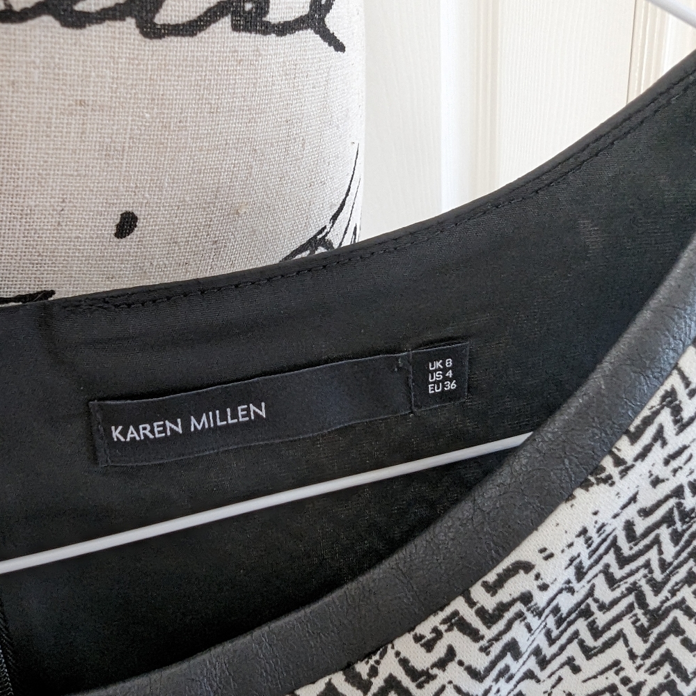 Karen Millen Black & White Faux Leather Technique Texture Sleeveless Midi Dress - Picture 6 of 10